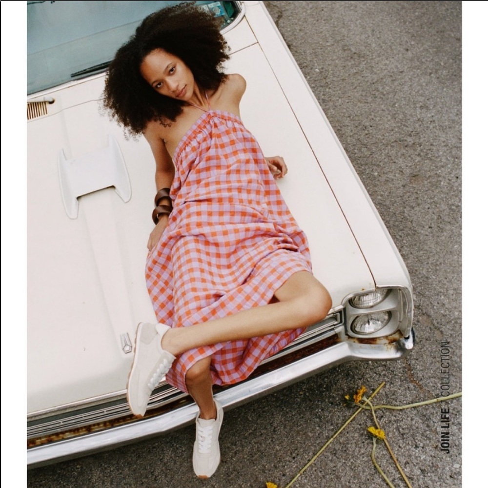 Strapless Pink & Orange Gingham Sundress